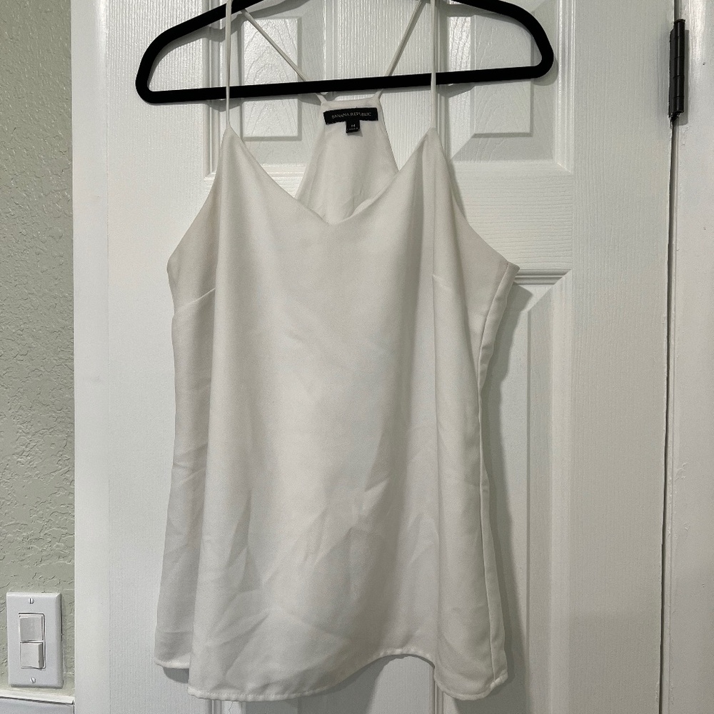 Banana Republic - Solid White V-neck Racerback Tank Top